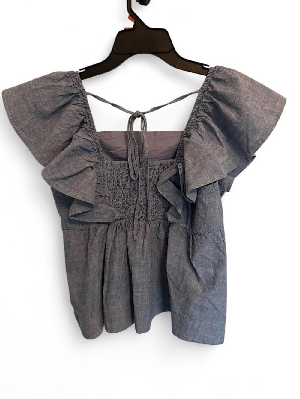 Blue Ruffle Chambray Top - Picture 2 of 4